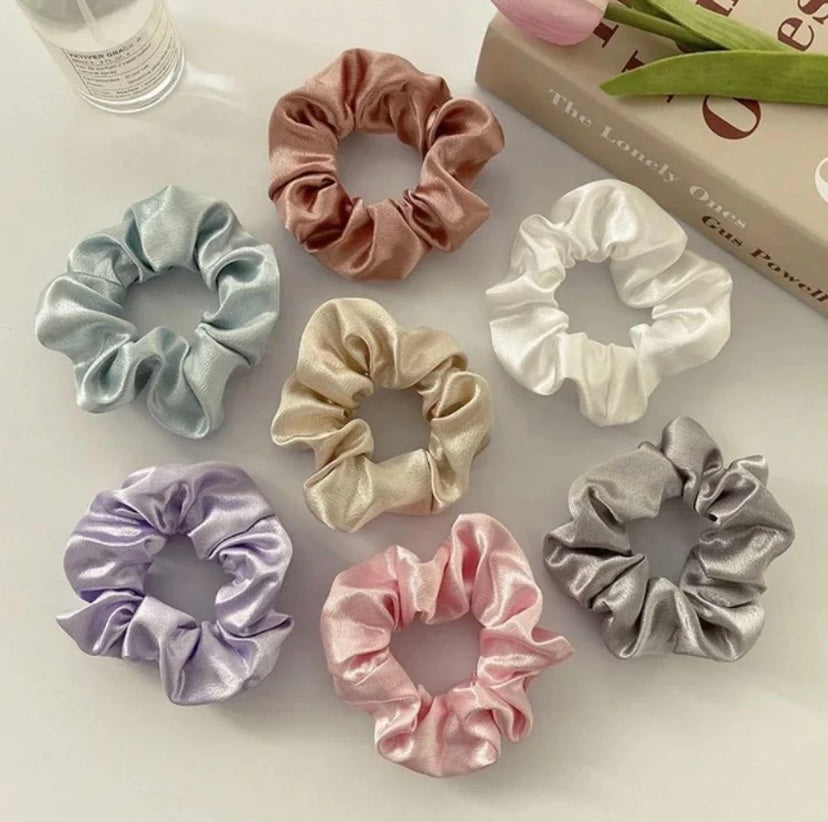 Premium Satin Scrunchies (Pack of 5) Soft Hair Ties for Women & Girls