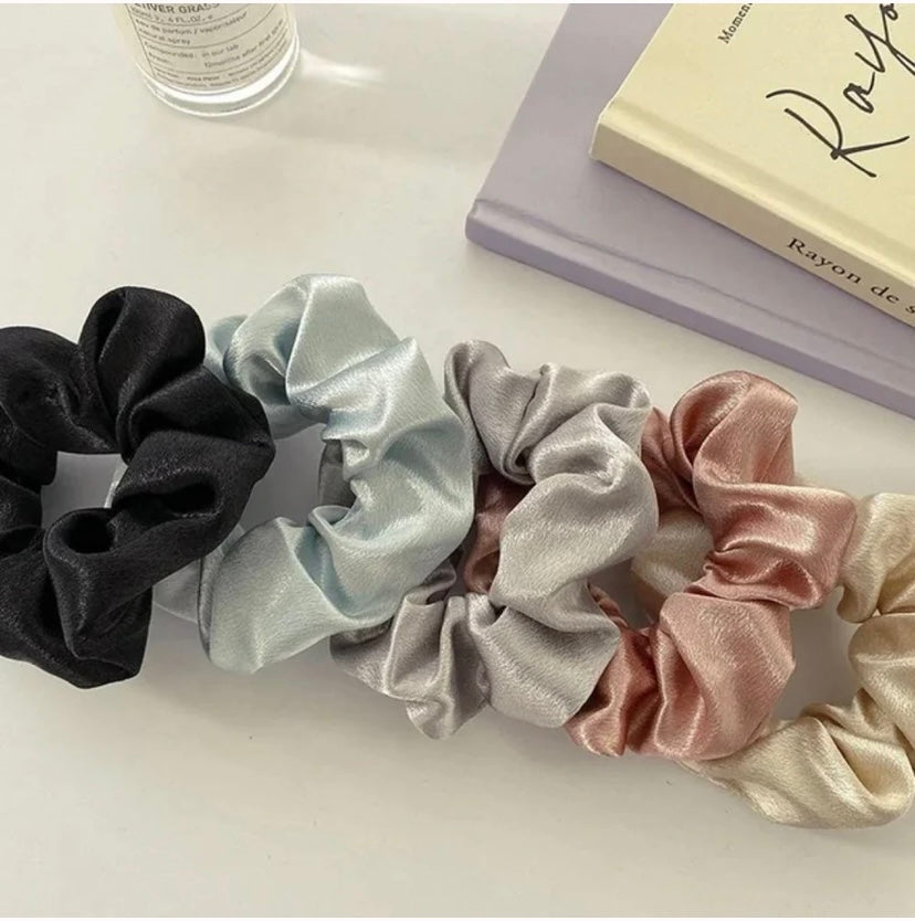 Premium Satin Scrunchies (Pack of 5) Soft Hair Ties for Women & Girls
