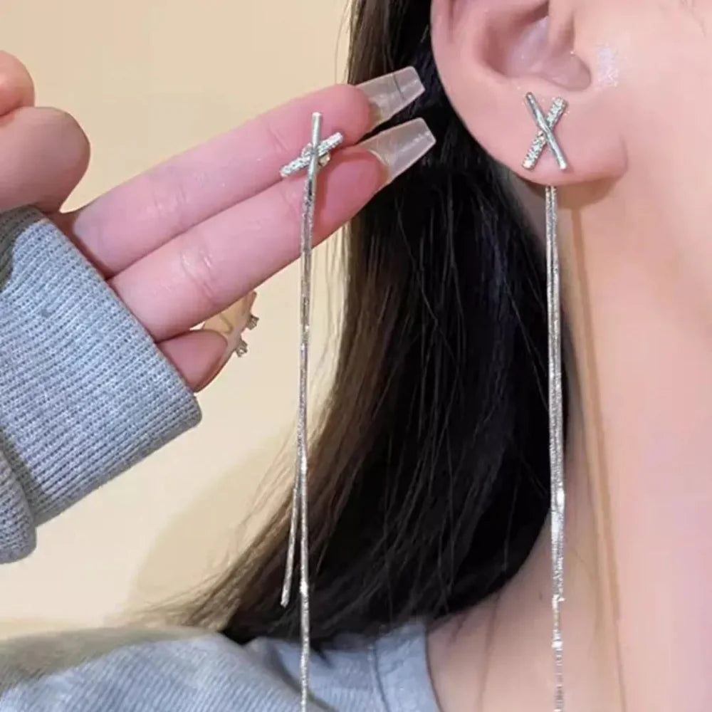 Cross Bling Chain Earrings