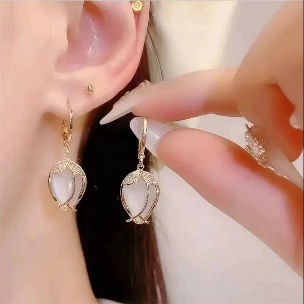 Graceful Tulip Opal Drops Earrings
