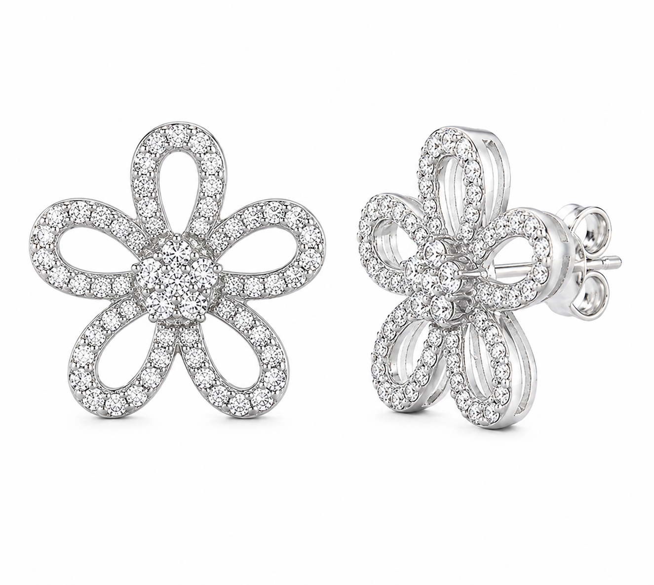 Sushilaa Silver Flower Zircon Stud Earrings for Women
