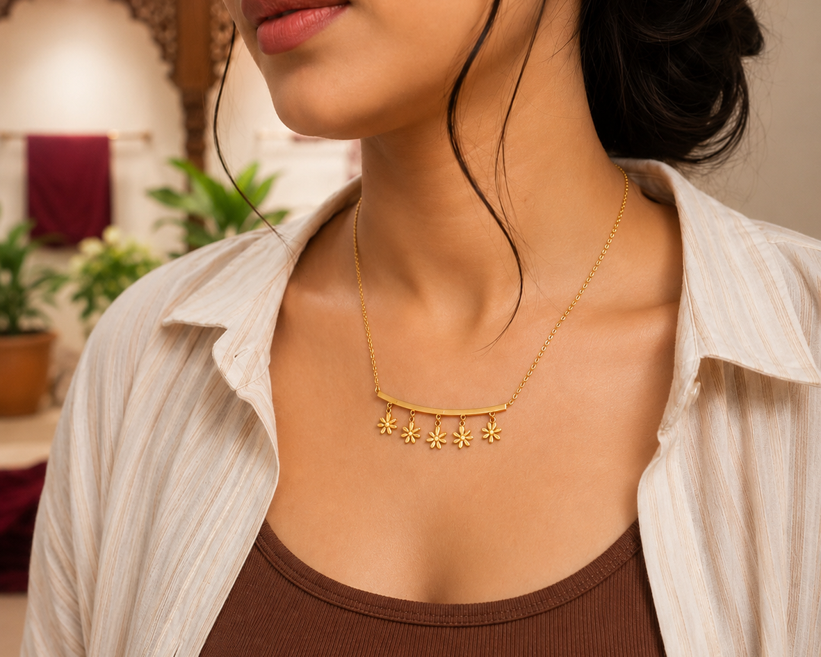 Sushilaa Gold Floral Charm Necklace